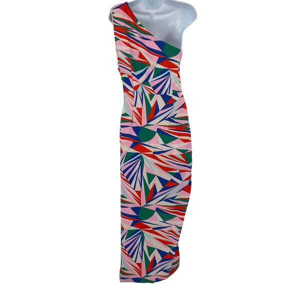 Alexia Admor One Shoulder Maxi Dress 4 Bold Geo Art Deco Ruched Cocktail Y2K - Picture 7 of 11